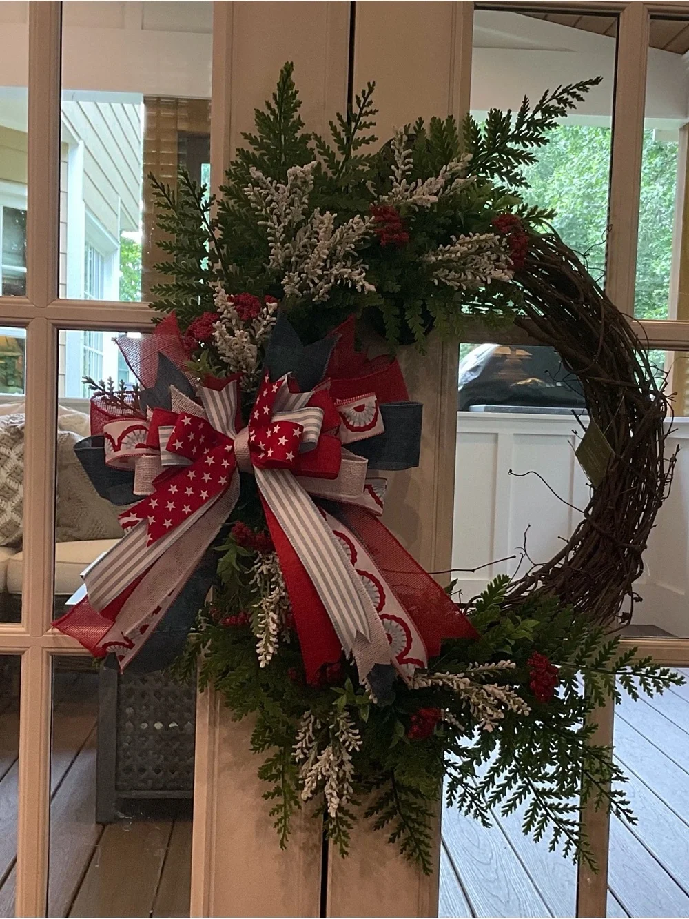 Patriotic Red, White & Blue Holiday Wreath - Elegant Door Garland